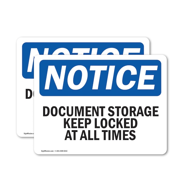 Signmission Document Storage Keep Locked At All Times, 14 in W x Rectangle, Vinyl Decal OS-2PACK-NS-D-1014-L-11425 - main